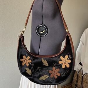 y2k vintage 00s leather calfhair floral shoulder bag boho fairy whimsigoth purse